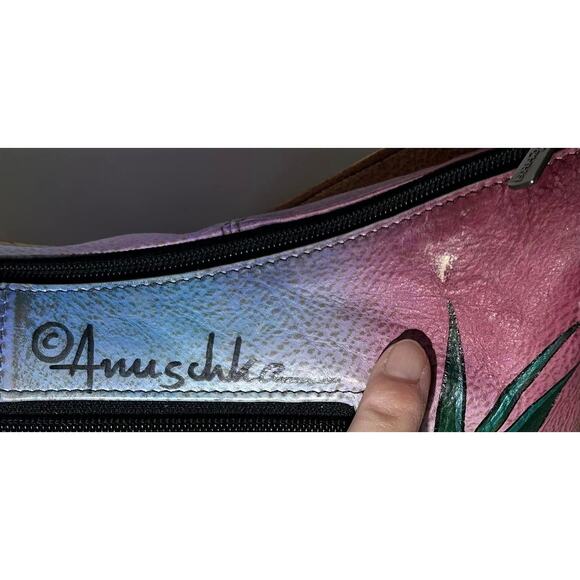 Anuschka Hand Painted Leather Butterflies & Hibiscus U Top Hobo Purse Handbag - Picture 4 of 10